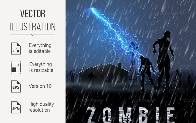 Download Vector "Zombie Poste - Vector Image" / Zombie Poste - Vector Image - Vector на тему графика zombie,house,night,aboned,hunger,shower,windmill,halloween,greeting,banner,creative,advertising,drop,walk,death,design,danger,advertisement,decor,sign