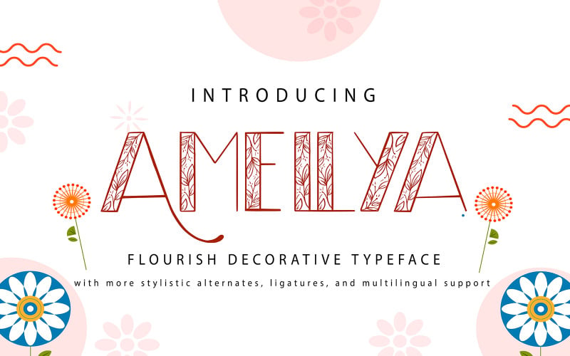 Amellya | Carattere tipografico decorativo fiorito