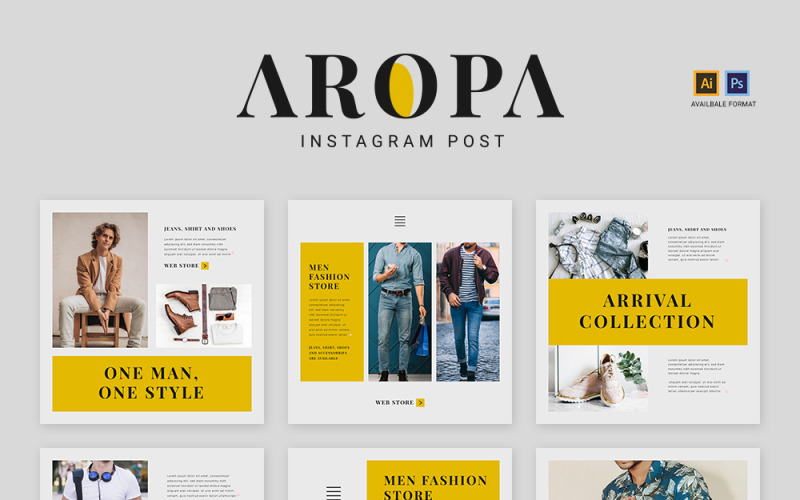 Download Шаблон для соцсетей "Aropa Social Media Template" / Aropa Social Media Template - Шаблон для соцсетей на тему графика social,media,post,template,sale,offer,square,creative,geometric,banner,design,fashion,shop,store,advertising,discount,web,marketing,promotion,announcement