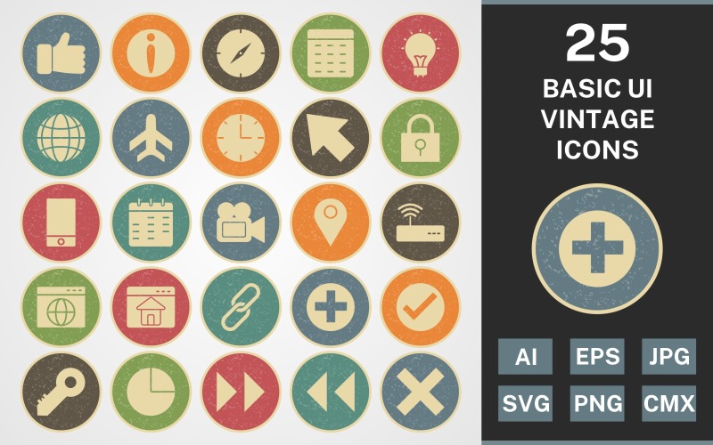 25 BASIC UI VINTAGE PACK Ikonuppsättning