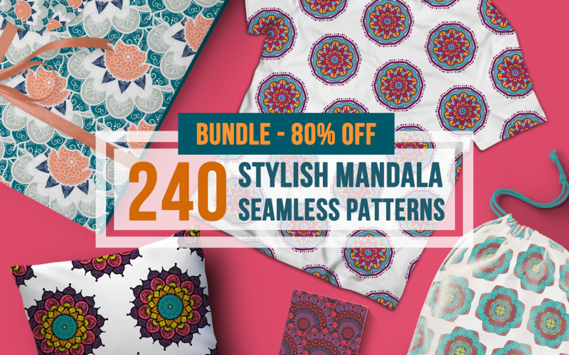 Download Pattern "240 Mandala Seamless Bundle Pattern" / 240 Mandala Seamless Bundle Pattern - Pattern на тему графика wedding,invitation,card,vintage,hand-drawn,illustration,bundle,design,template,retro,greeting,blog,packaging,fashion,elements,decorative,ornamental,vector,floral,clothing,boho,texture,fabric,