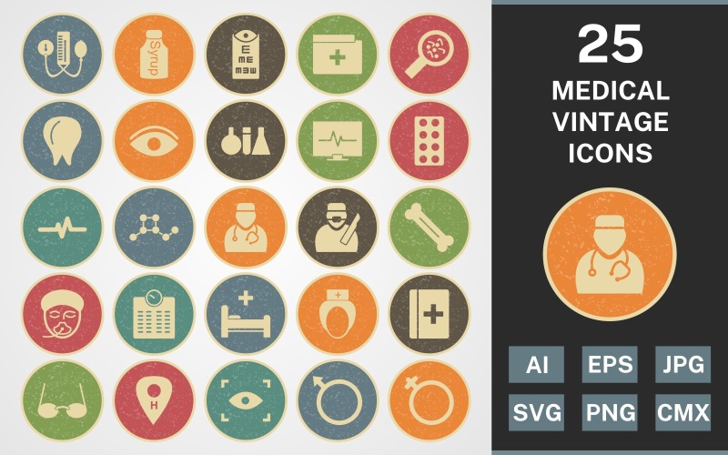 25 МЕДИЧНИХ ВІНТАЖНИХ ПАКЕТІВ Набір іконок