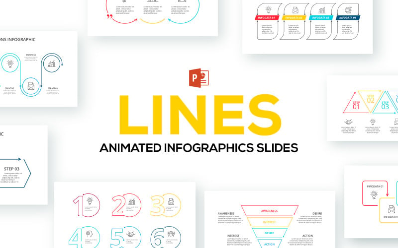 Modelo de PowerPoint de infográficos animados de linha
