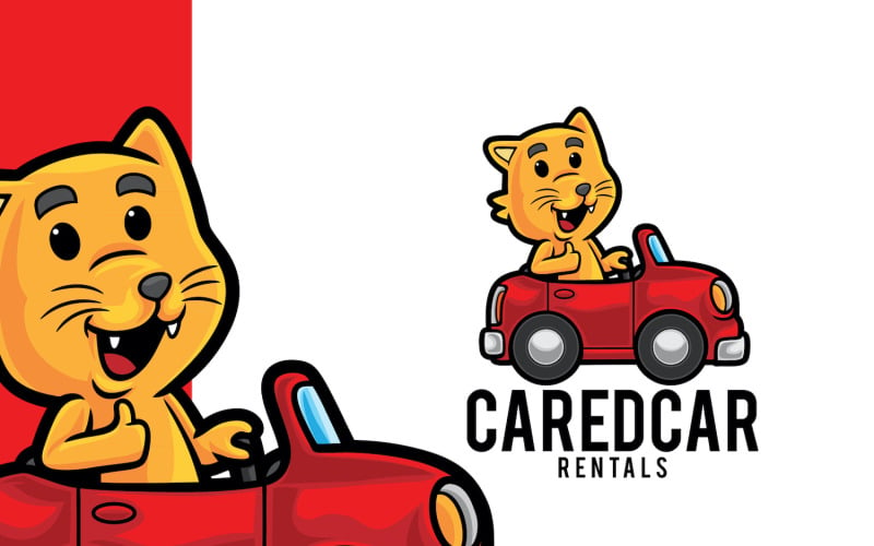 Red Car Cat Rental Car Logo Template