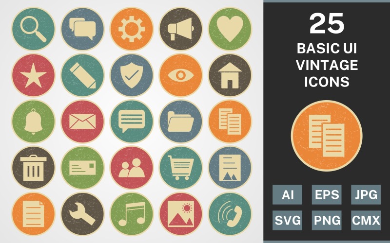 Sada ikon 25 ZÁKLADNÍHO UI VINTAGE PACK