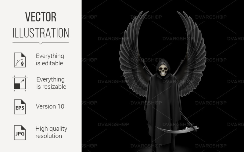 Download Vector "Angel of Death - Vector Image" / Angel of Death - Vector Image - Vector на тему графика angel,death,black,fear,cassock,emblem,grim reaper,ghost,spooky,element,evil,figure,cruel,robe,halloween,concept,dark,priestly garb,gothic,fearful