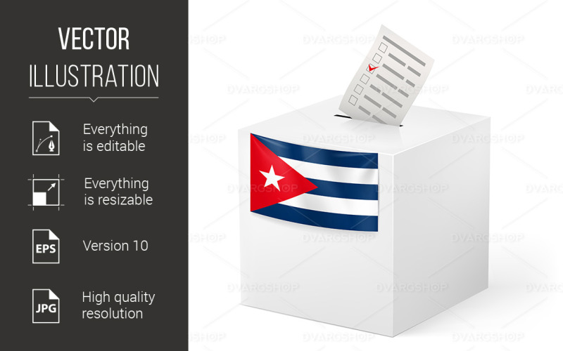 Download Vector "Ballot Box with Voicing Paper Cuba - Vector Image" / Ballot Box with Voicing Paper Cuba - Vector Image - Vector на тему графика ballot,box,voicing,cuba,paper,with,flag,nation,election,isolated,white,symbol,triangle,star,referendum,voter,power,choose,latin,illustration
