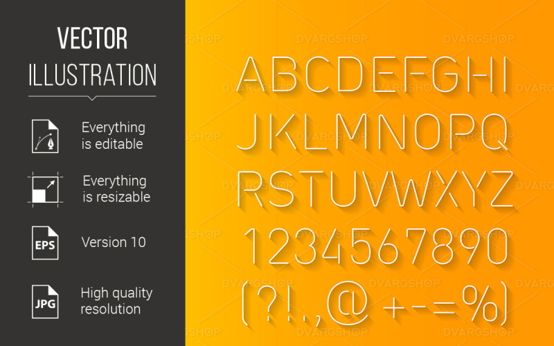 Font linee sottili con ombra - immagine vettoriale