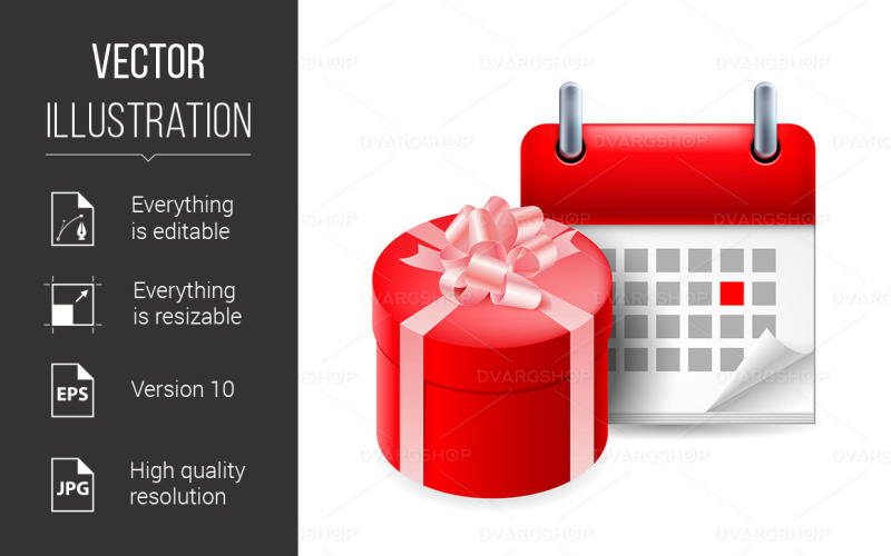 Download Vector "Holiday Icon - Vector Image" / Holiday Icon - Vector Image - Vector на тему графика calendar,holiday,icon,box,time,gift,red,new year,traditional,anniversary,pack,waiting,decorative,greeting,schedule,bow,invite,elegant,celebrate,wrapping