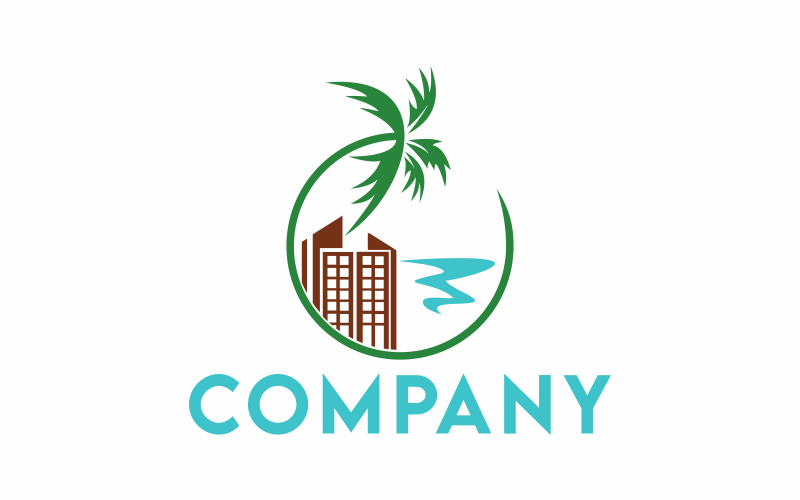 Modèle de logo de ligne de ville de plage