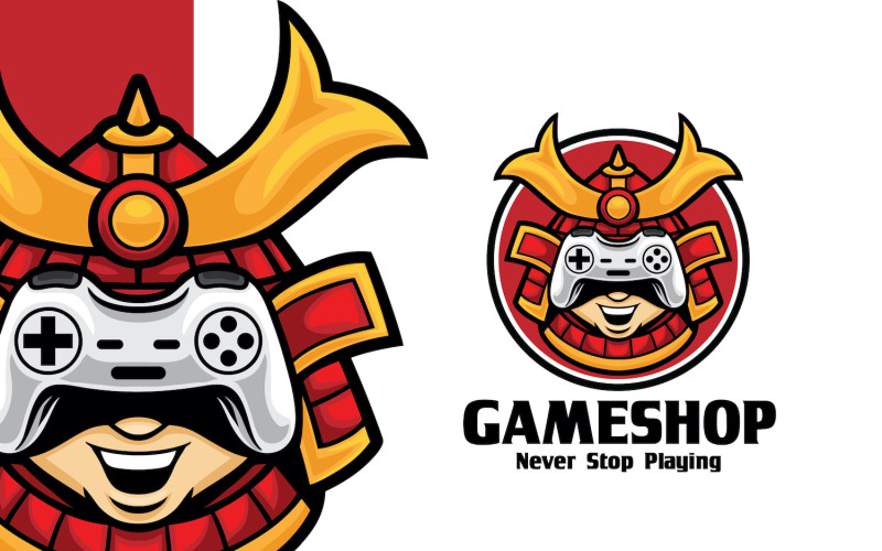Modèle de logo de magasin de jeux samouraï