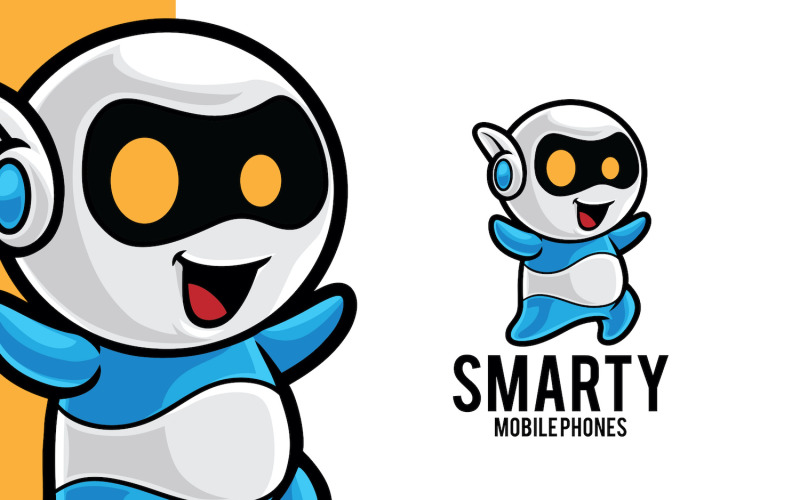 Modello di logo della mascotte del robot smartphone