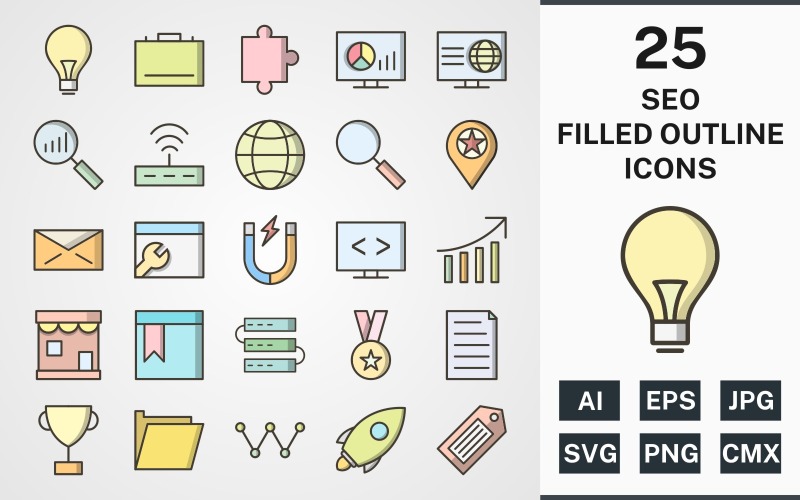Набор иконок 25 SEO FILLED OUTLINE PACK