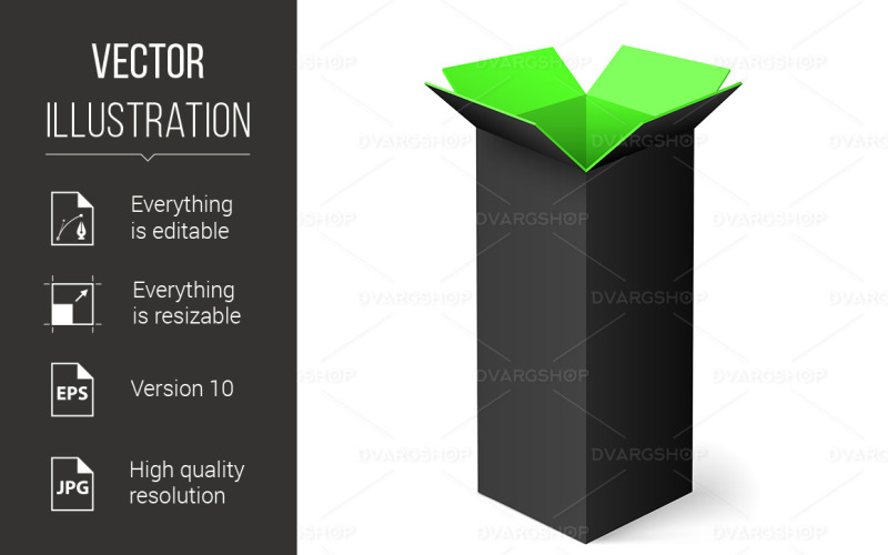 Download Vector "Opened Box - Vector Image" / Opened Box - Vector Image - Vector на тему графика box,open,opened,rectangular,black,cardboard,color,green,order,isolated,paper,deliver,shadow,concept,empty,object,mail,sign,delivery,shape