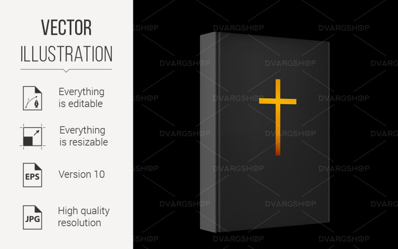 Download Vector "Realistic Bible Book - Vector Image" / Realistic Bible Book - Vector Image - Vector на тему графика book,bible,present,realistic,illustration,black,document,student,education,one,information,cross,catholic,antique,writing,ancient,christianity,college,golden,icon
