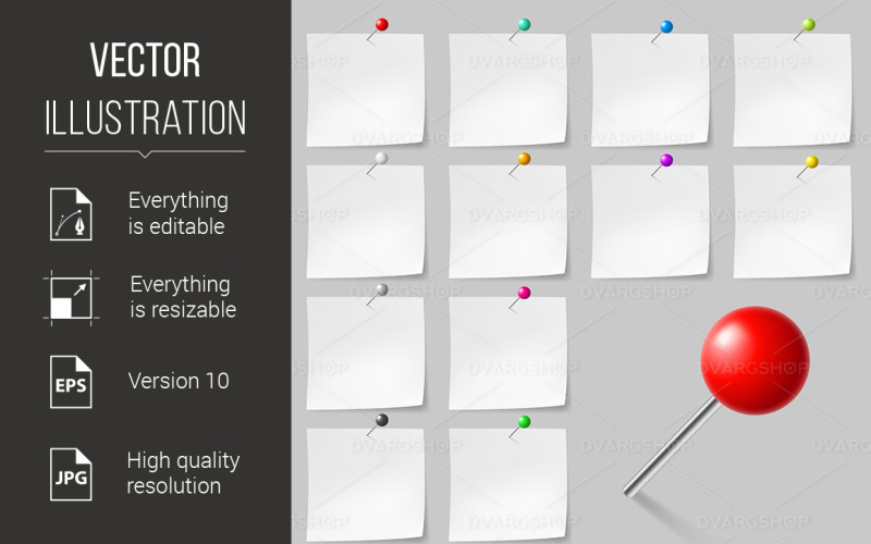 Download Vector "Sticky Notes With Pushpins - Vector Image" / Sticky Notes With Pushpins - Vector Image - Vector на тему графика sticky,notes,with,pushpins,blank,set,copy,sign,page,color,space,shape,office,attached,note,list,memo,adhesive,notepaper,white