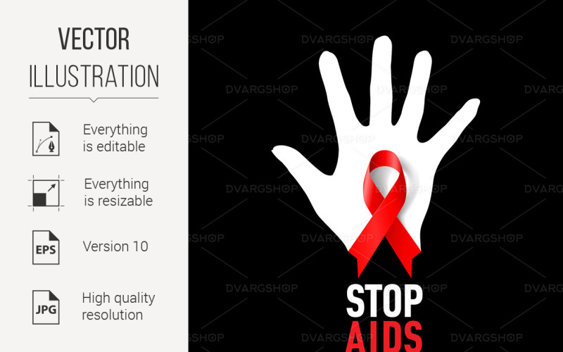 Download Vector "Stop AIDS Sign - Vector Image" / Stop AIDS Sign - Vector Image - Vector на тему графика stop,aids,sign,white,background,red,ribbon,black,concern,pin,sympathy,sickness,hiv,life,healthcare,symbol,palm,protest,silk,concept