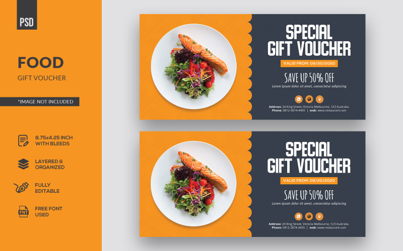 Download Фирменный стиль "Food Gift Voucher - Corporate Identity Template" / Food Gift Voucher - Corporate Identity Template - Фирменный стиль на тему графика gift,food,voucher,restaurant,banner,discount,template,coupon,card,business,design,menu,invitation,promotion,cafe,breakfast,cooking,pizza,eat,ticket
