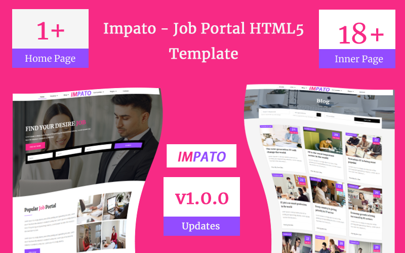Impato - Portale di lavoro Html5 Modello di sito Web Teamplate