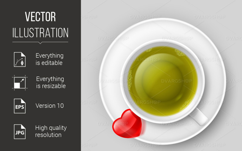 Download Vector "Romantic Tea Drinking - Vector Image" / Romantic Tea Drinking - Vector Image - Vector на тему графика tea,heart,romantic,top,green,icon,saucer,red,cup,white,emotion,restaurant,affection,cafe,antioxidant,addiction,concept,green tea,shape,romance