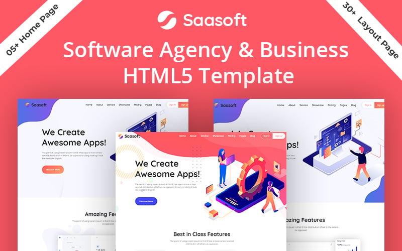 Šablona webových stránek Bootstrap HTML5 pro softwarovou agenturu Saasoft a digitální marketing