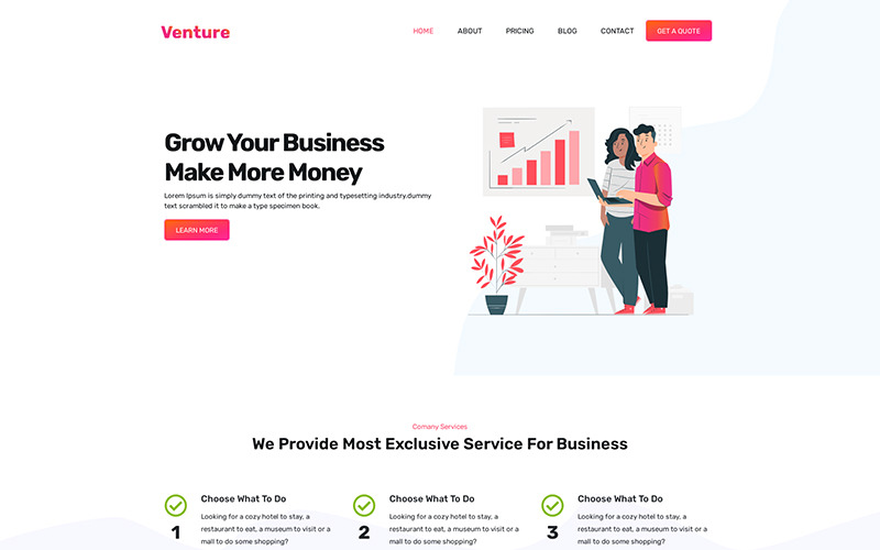 Venture - One Page Agency-bestemmingspaginasjabloon
