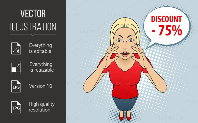 Download Vector "Woman Gesturing - Vector Image" / Woman Gesturing - Vector Image - Vector на тему графика woman,blouse,discount,illustration,cartoon,red,design,feminine,beautiful,vintage,frame,comic,expression,lipstick,modern,character,hair,pretty,speech,retro