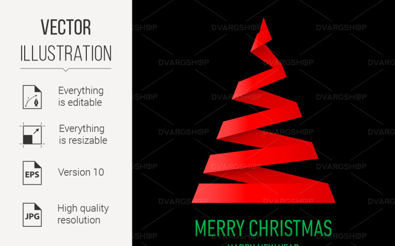 Download Vector "Christmas Tree in Origami Style - Vector Image" / Christmas Tree in Origami Style - Vector Image - Vector на тему графика christmas,tree,origami,paper,style,card,folded,red,black,background,greeting,sign,event,template,fold,modern,decorative,festive,stripe,merry