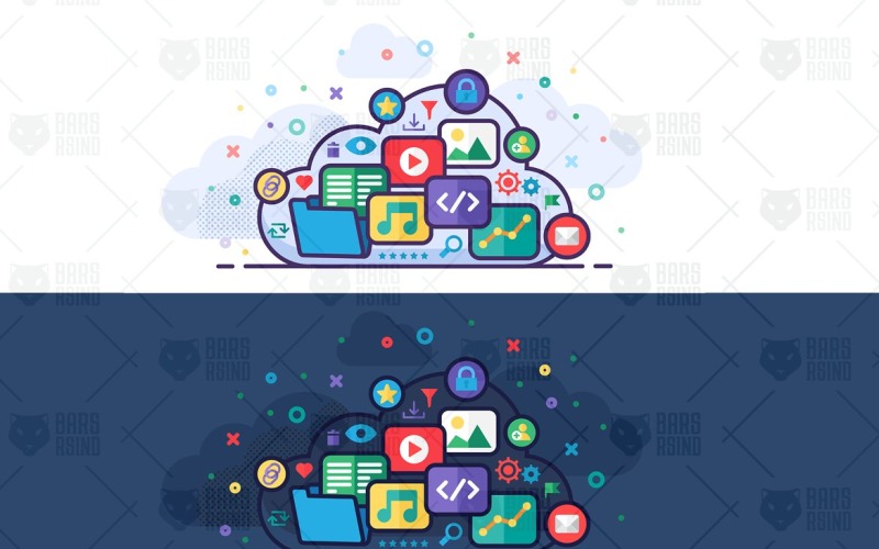 Download Vector "Cloud Storage Concept - Vector Image" / Cloud Storage Concept - Vector Image - Vector на тему графика illustration,web,heart,vector,technology,search,cloud,service,filter,data,icon,network,folder,online,eye,internet,email,concept,file,storage,information,database,global,protection,basket,pers