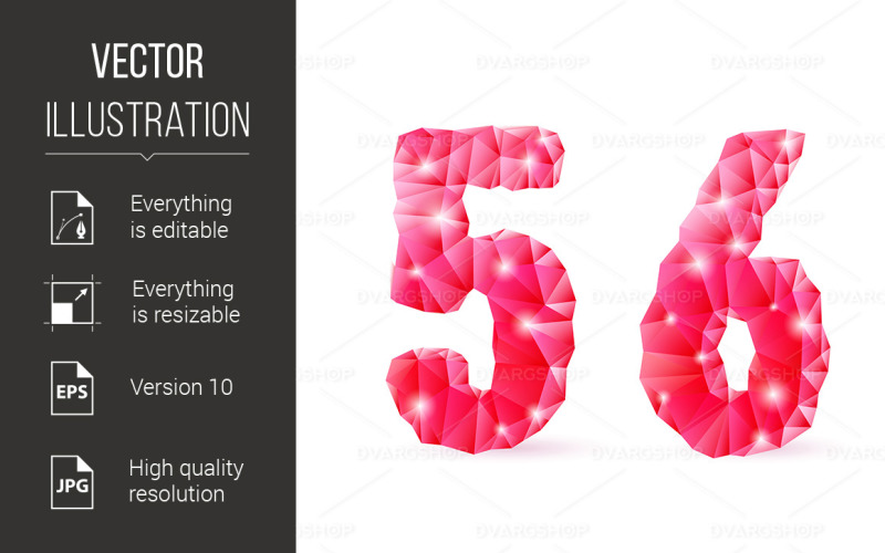 Download Vector "Ruby Polygonal Font - Vector Image" / Ruby Polygonal Font - Vector Image - Vector на тему графика font,polygonal,ruby,shiny,crystal,background,white,element,numeral,cipher,art,sparkle,futuristic,number,shade,five,six,geometry,geometric,creative