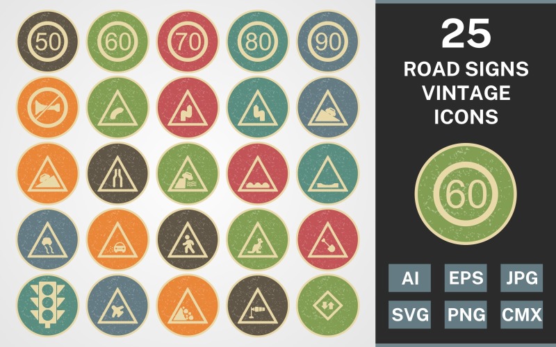 25 VÄGSKILTAR VINTAGE PACK Ikonuppsättning