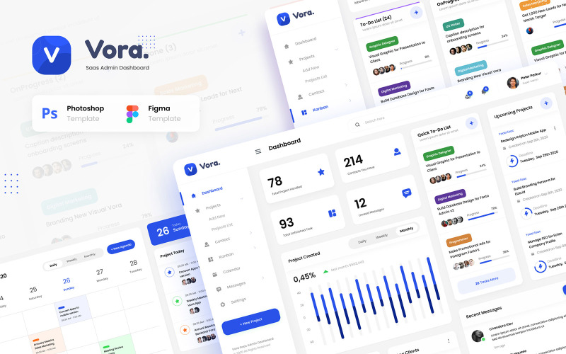 Vora - шаблон дизайна пользовательского интерфейса панели администратора Saas PSD Figma