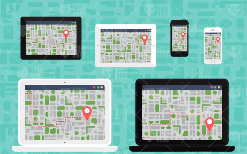 Download Vector "Electronic Offline Map On Devices - Vector Image" / Electronic Offline Map On Devices - Vector Image - Vector на тему графика illustration,design,sign,web,display,vector,marker,hand,travel,fast,flat,liquid,mobile,map,business,technology,city,town,building,search,smartphone,phone,background,digital,button,delivery,tr