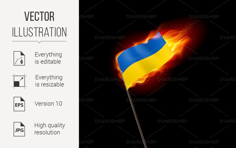 Download Vector "Fiery Flag of Ukraine Revolution Sign - Vector Image" / Fiery Flag of Ukraine Revolution Sign - Vector Image - Vector на тему графика flag,ukraine,fire,fiery,revolution,sign,state,black,occupation,bend,opposition,ensign,battle,devastation,country,struggle,national,uprising,freedom,anarchy