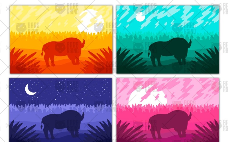 Download Vector "Landscape with wild bizon on field - Vector Image" / Landscape with wild bizon on field - Vector Image - Vector на тему графика landscape,nature,view,tourism,bull,bison,bizon,background,natural,travel,animal,park,forest,wild,farm,national,panorama,wilderness,buffalo,illustration