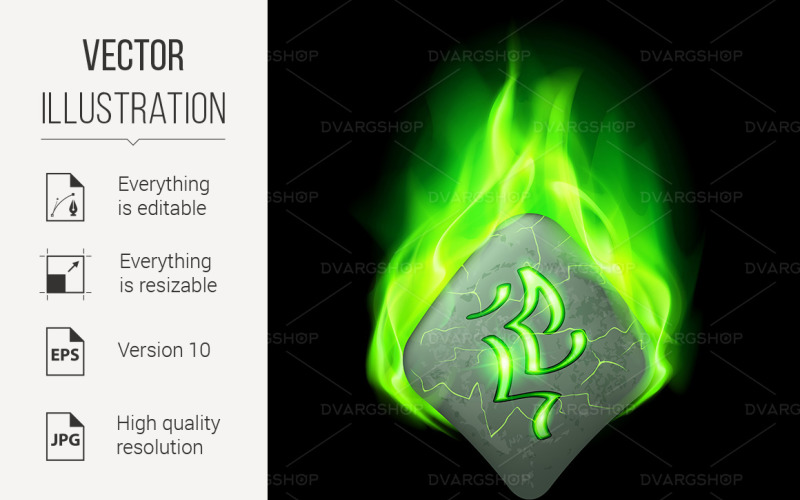 Download Vector "Runic Stone - Vector Image" / Runic Stone - Vector Image - Vector на тему графика burning,green,stone,runic,mysterious,runes,flame,magic,rune,shape,past,halloween,sign,wizardry,culture,ornate,art,luminous,symbol