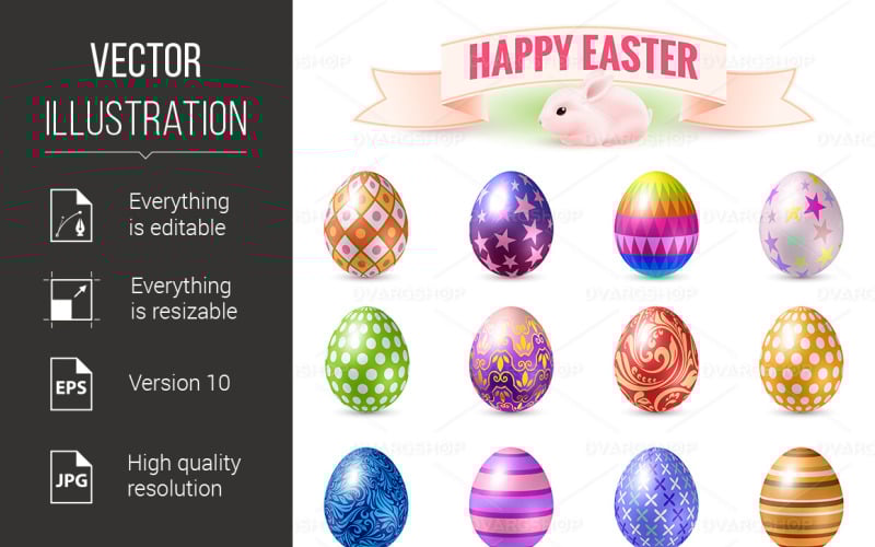 Download Vector "Set of Easter Eggs - Vector Image" / Set of Easter Eggs - Vector Image - Vector на тему графика easter,set,eggs,vintage,egg,collection,floral,pattern,image,illustration,food,vector,gift,traditional,element,paint,group,greeting,flower,tradition