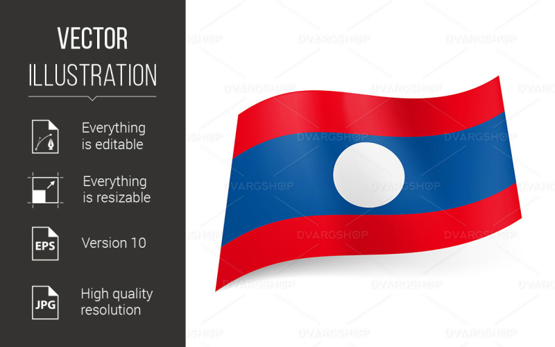 Download Vector "State Flag of Laos - Vector Image" / State Flag of Laos - Vector Image - Vector на тему графика laos,flag,national,state,red,stripe,circle,white,blue,icon,politics,history,color,pride,stard,background,symbolic,proud,geography,graphic