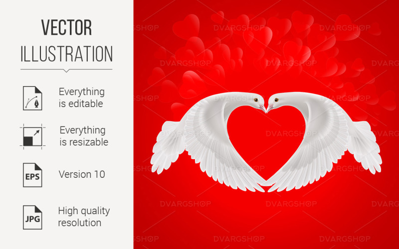 Download Vector "Sweethearts - Vector Image" / Sweethearts - Vector Image - Vector на тему графика love,heart,wings,shape,two,white,doves,sky,ideas,beautiful,grace,objects,church,happiness,emotions,silhouette,happy,marriage,pigeon,vector