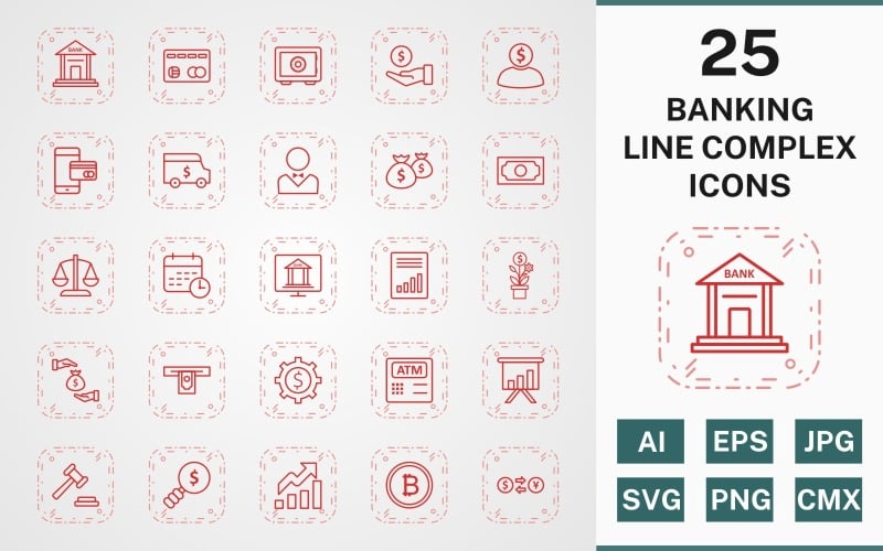 Download Набор иконок "25 BANKING LINE COMPLEX PACK Icon Set" / 25 BANKING LINE COMPLEX PACK Icon Set - Набор иконок на тему computer icon,icons,linear,set,file,line,vector,sign,symbol,pictogram,complex,banking,bank,banker,loan,balance,bank note,accounting,safe,auction