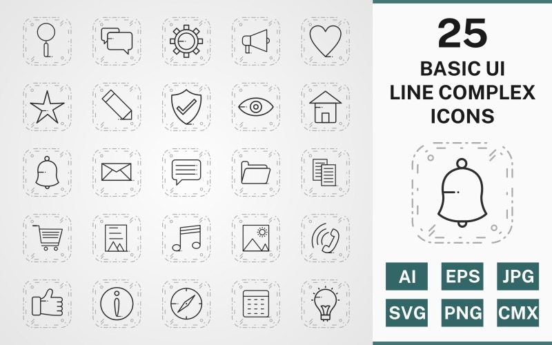 Download Набор иконок "25 BASIC UI LINE COMPLEX PACK Icon Set" / 25 BASIC UI LINE COMPLEX PACK Icon Set - Набор иконок на тему data icon,icons,linear,set,file,line,vector,sign,symbol,pictogram,complex,basic ui,find,cart,users,chat,picture,document,trash,inbox