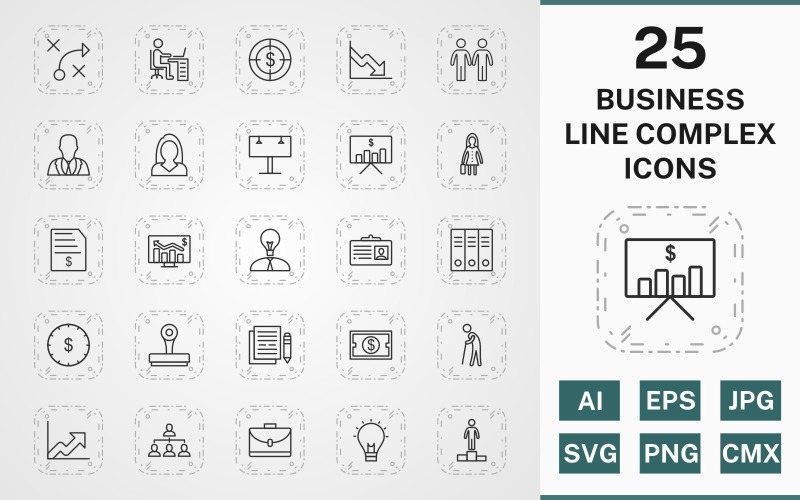 Download Набор иконок "25 BUSINESS LINE COMPLEX PACK Icon Set" / 25 BUSINESS LINE COMPLEX PACK Icon Set - Набор иконок на тему business icon,icons,linear,set,file,line,vector,sign,symbol,pictogram,complex,business,workspace,invoice,billboard,files,growth,idea,success,stamp