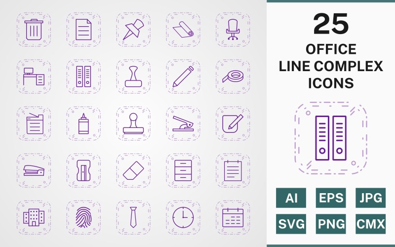 Download Набор иконок "25 OFFICE LINE COMPLEX PACK Icon Set" / 25 OFFICE LINE COMPLEX PACK Icon Set - Набор иконок на тему computer icon,icons,linear,set,file,line,vector,sign,symbol,pictogram,complex,office,notepad,clock,tie,stamp,office chair,office table,post it,trash