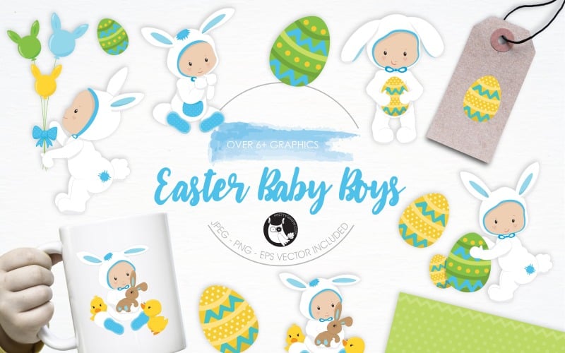 Ostern-Baby-Jungen-Illustrationspaket - Vektorbild