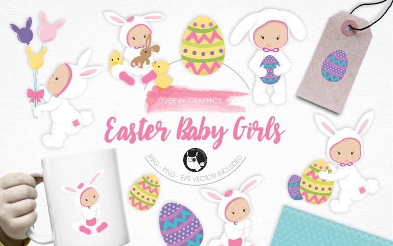 Pack d'illustration de Pâques bébé filles - Image vectorielle