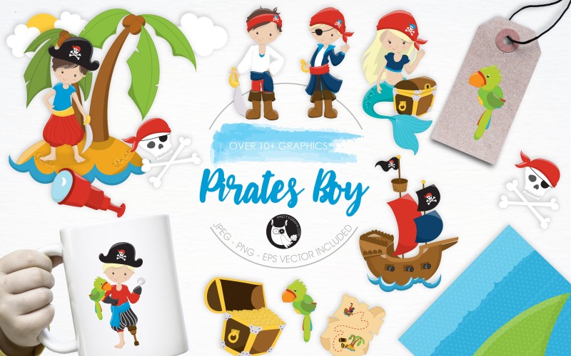 Pirates Boy illustration pack - Vector Image