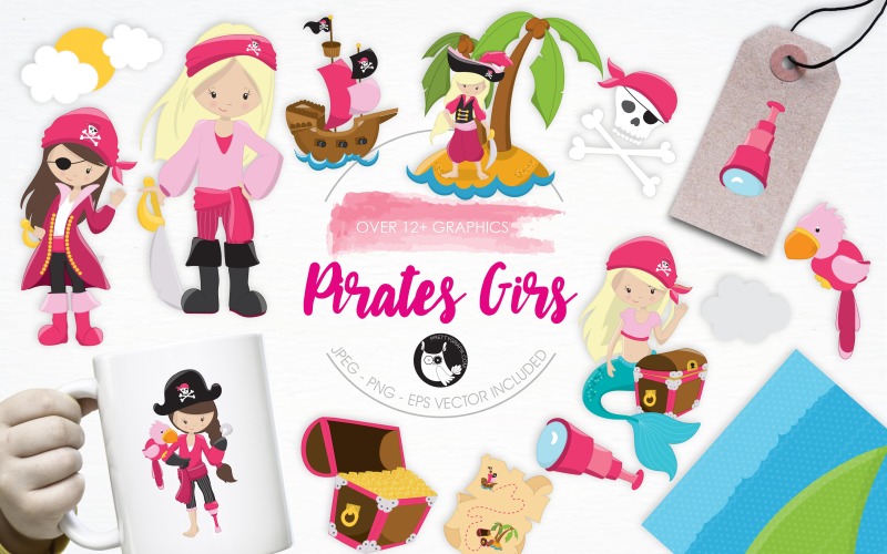 Pirates Girls illustration pack - Vector Image