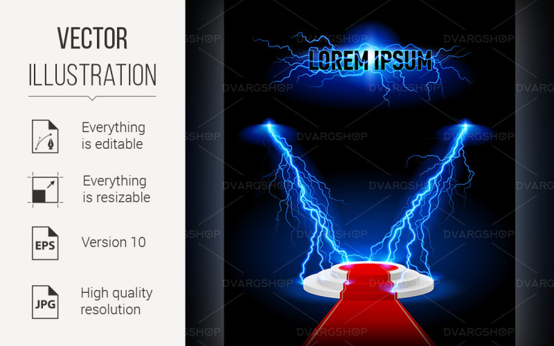 Podium met Red Carpet Lightning Strikes - Vector Image