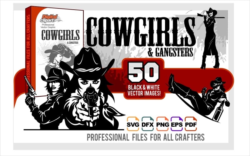 Download Иллюстрация "Set of Cowgirls and Gangsters. - Illustration" / Set of Cowgirls and Gangsters. - Illustration - Иллюстрация на тему графика girls,cowgirls,women,gangsters,cowboy,silhouette,gun,western,isolated,set,west,wild,american,cut,people,ranch,retro,sheriff,vector,classic