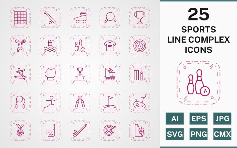 Download Набор иконок "25 SPORTS AND GAMES LINE COMPLEX PACK Icon Set" / 25 SPORTS AND GAMES LINE COMPLEX PACK Icon Set - Набор иконок на тему sports icon,icons,linear,set,file,line,vector,sign,symbol,pictogram,complex,sports,games,chess,goal,yoga,bowling,boxing,bullseye,hockey